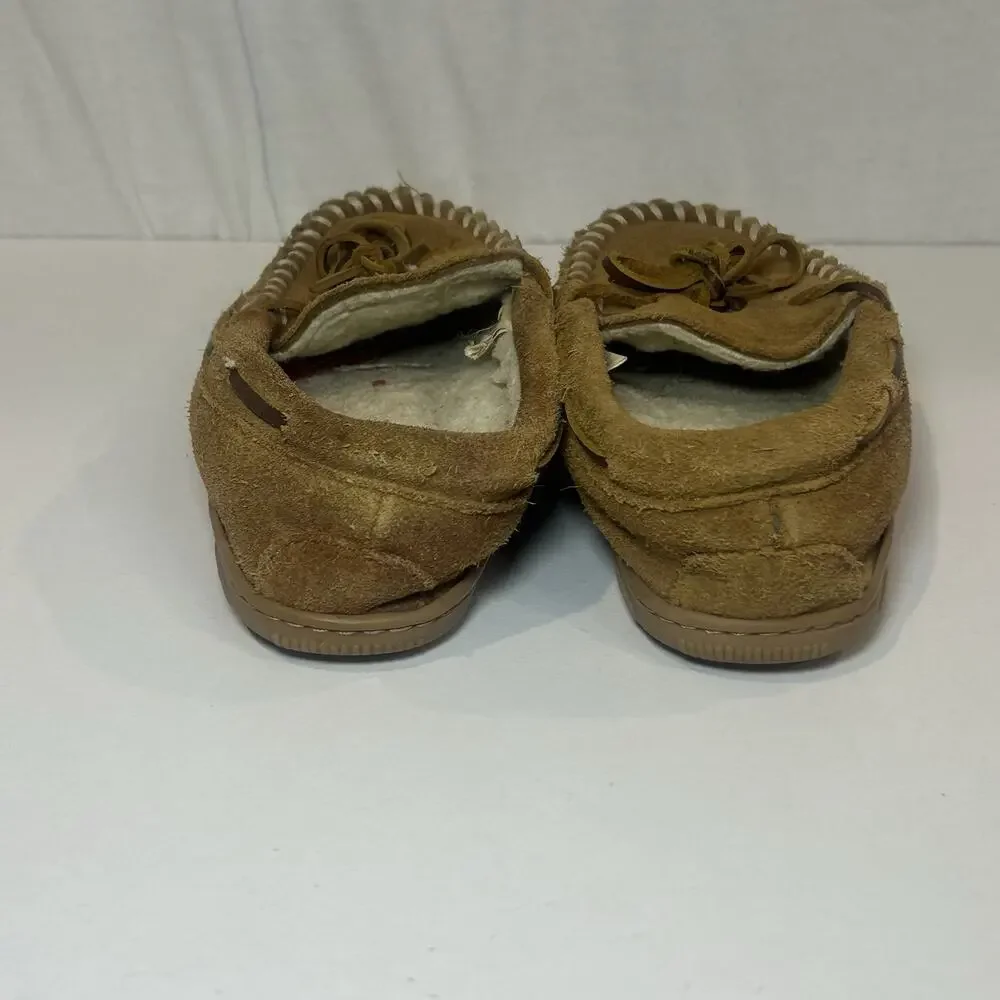 Minnetonka Moccasins Womens 3 Brown Suede Hard Sole Cally Slippers Sherpa Fur